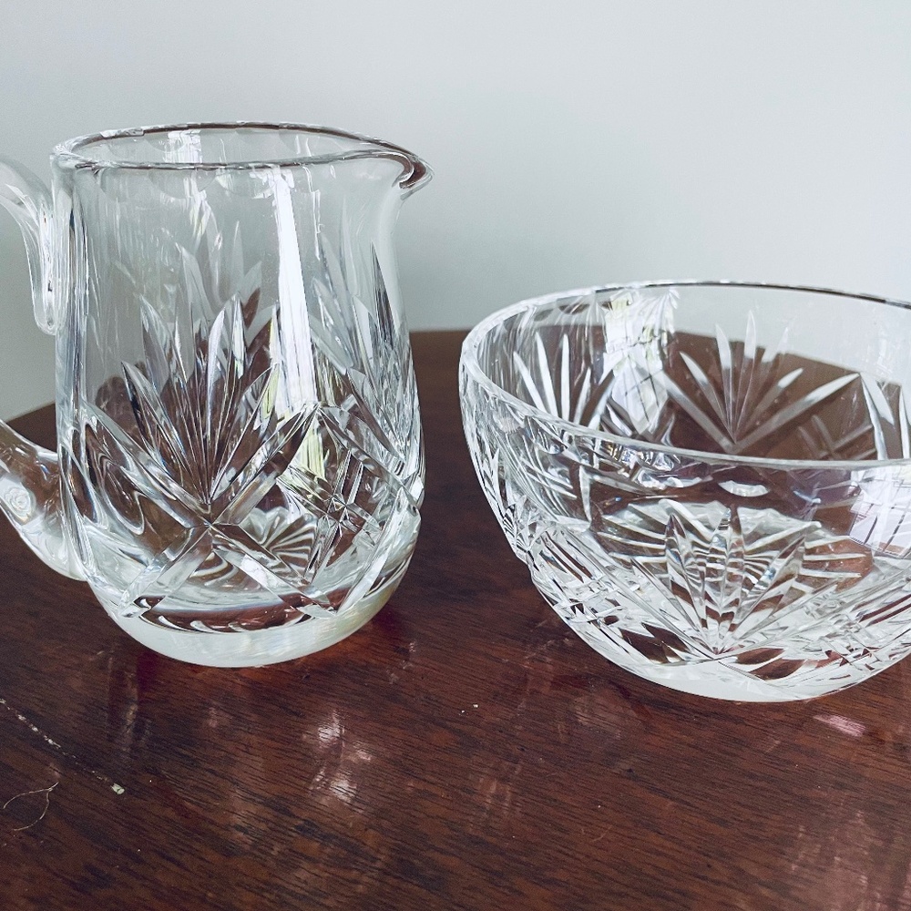 Vintage Elegant Crystal Creamer and Sugar Set, Fine Cut Crystal